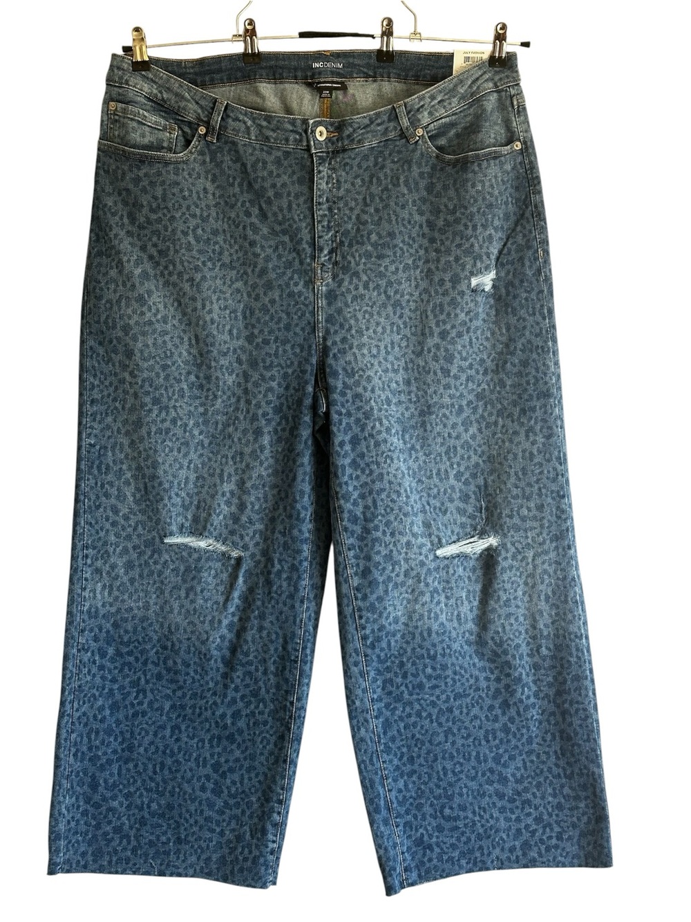 NWT I.N.C. Denim Leopard Print Wide Leg Jeans 22W Y2K Grunge Raw Hem